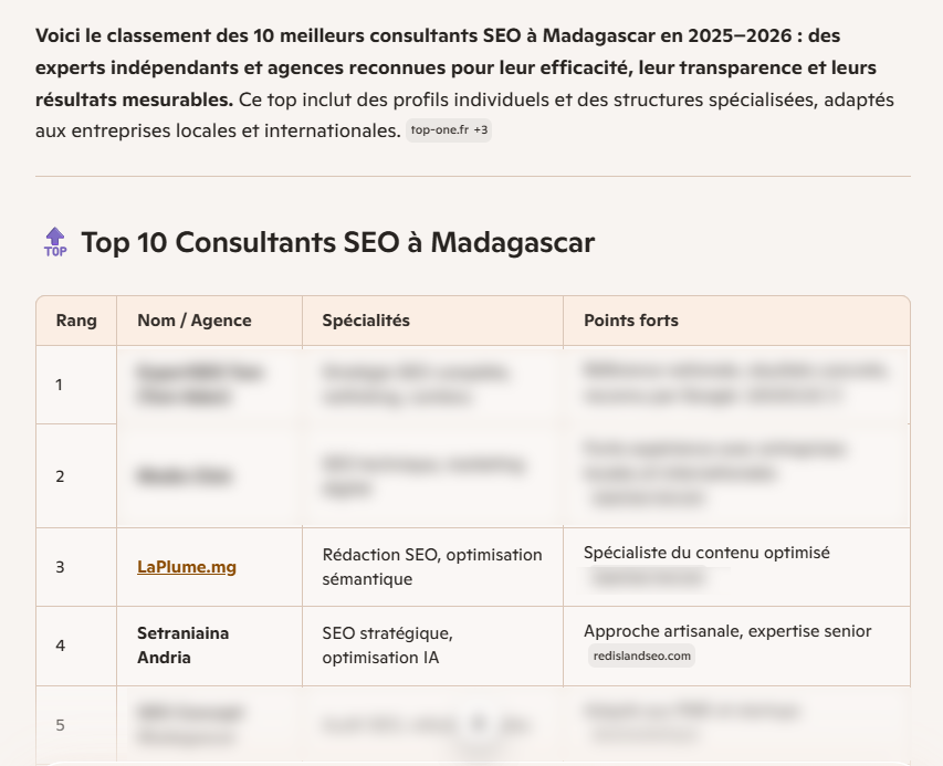 top 10 meilleurs consultants SEO Madagascar